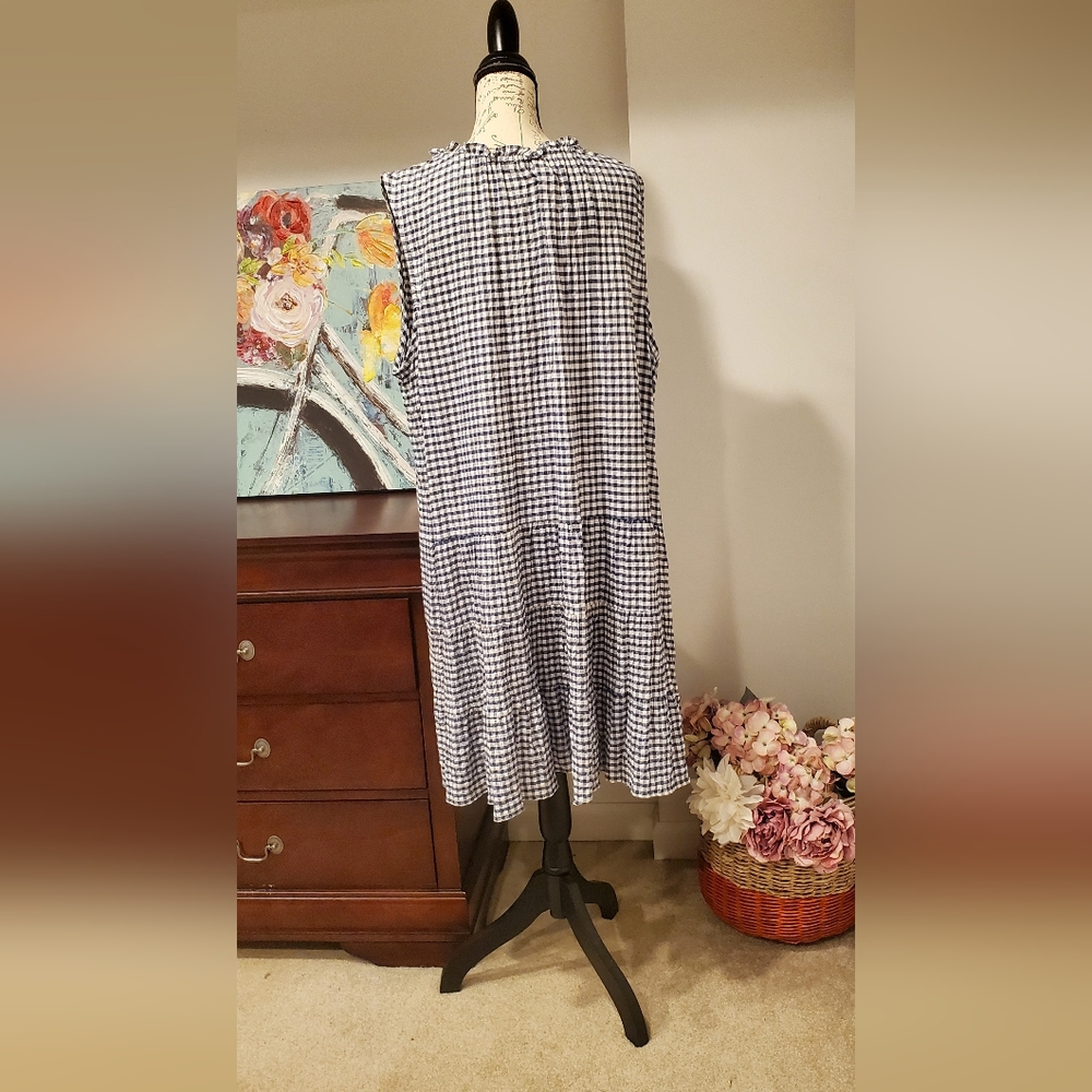 Maxstudio Women Sleeveless Blue And White Square print Dress Size 3X - Picture 2 of 7